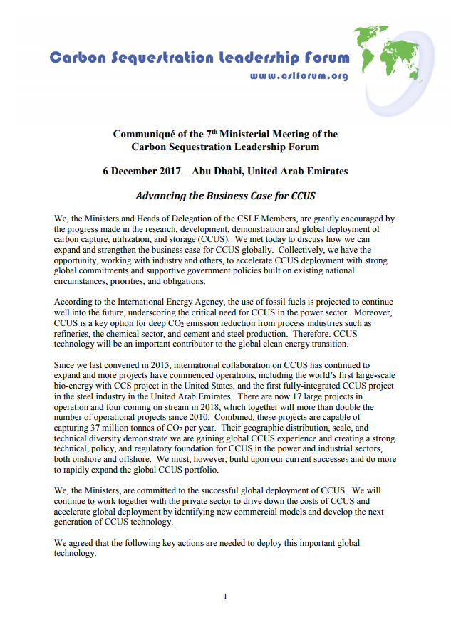 Cover image of the 2017 CSLF Ministerial Communiqué